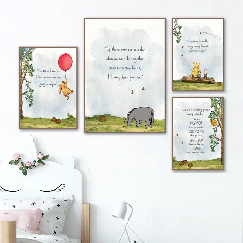 Classic Winnie the Pooh Quotes Canvas Painting Baby Room Decor