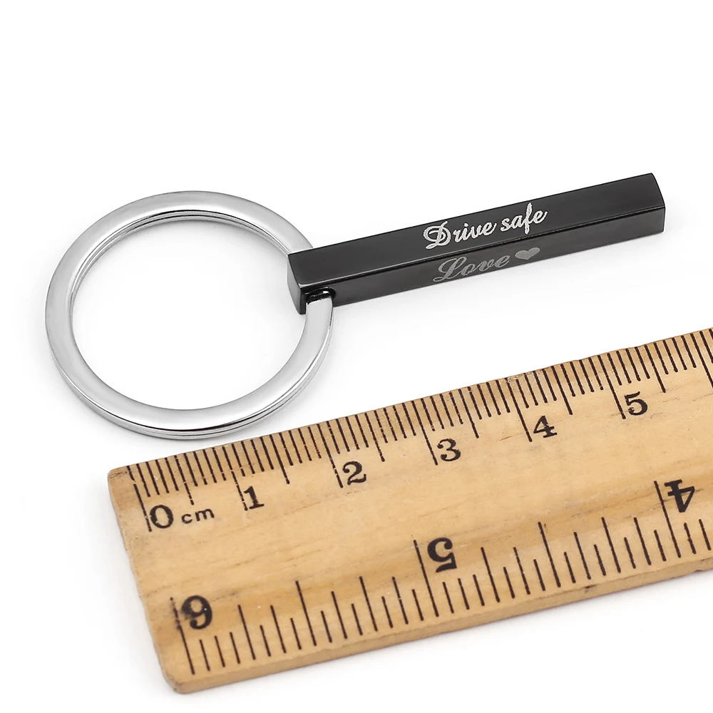 black keychain Заказное ожерелье, четыре стороны, гравировка, персонализированный квадратный 3D бар, заказное имя, ожерелье из нержавеющей стали, кулон для женщин/мужчин, подарки - Окраска металла: black keychain