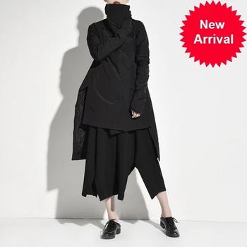 

Fashion 2020 New Winter Stand Lead Irregular Long Type Cotton-padded Clothes Loose Coat Solid Black Jacket Woman