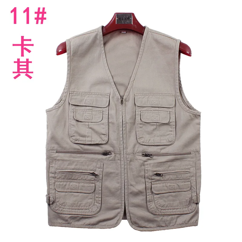 Hot Selling Men'S Wear Cotton Solid Color Waistcoat Middle-aged Men Father Vest Middle-aged Multi-pockets Waistcoat Spring And A