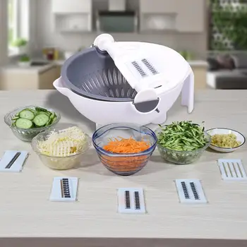 

Multifunction Rotate Vegetable Cutter with Drain Basket Portable Slicer Chopper Grater Kitchen Tool