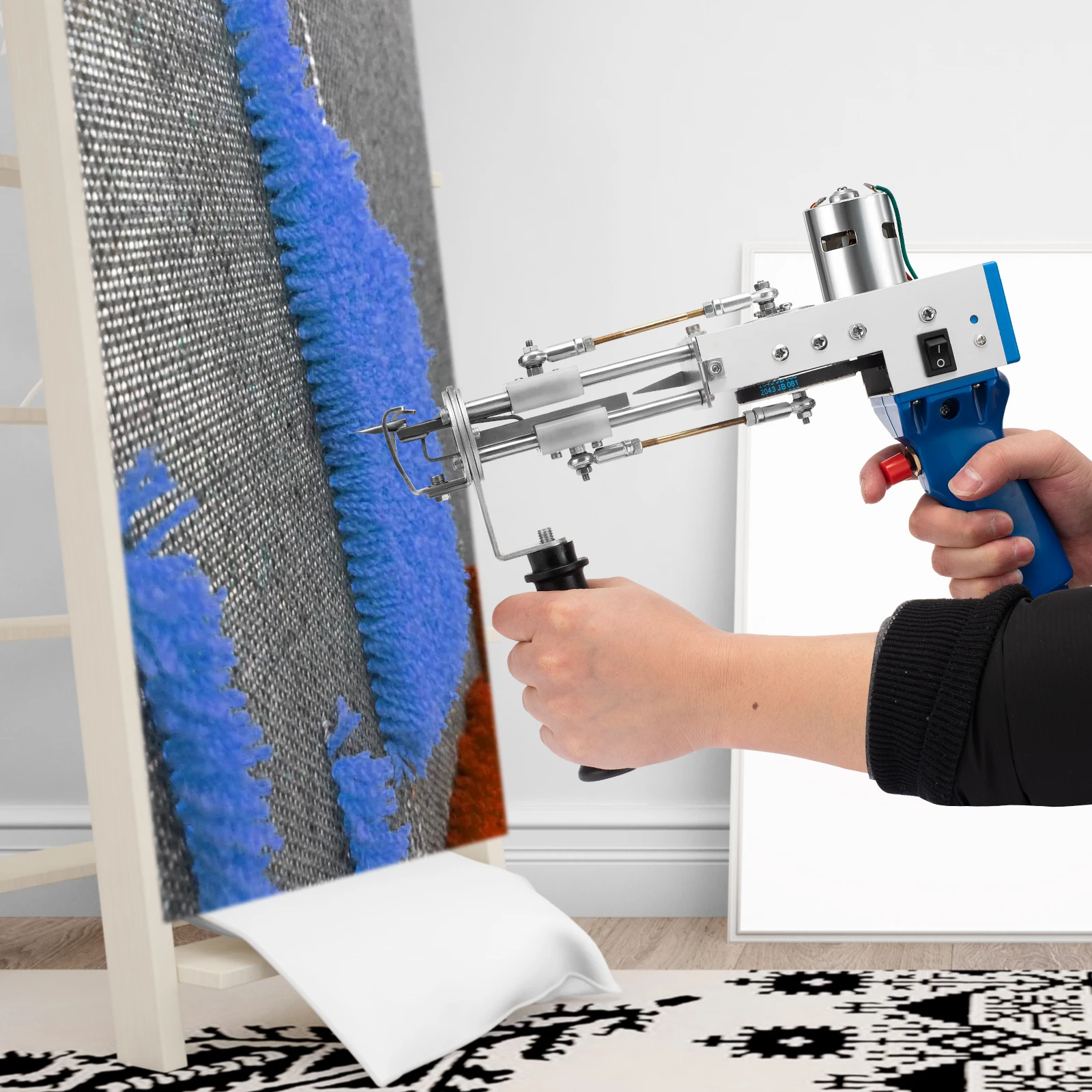 Cut Pile Rug Tufting Gun Loop Tufting Gun 100V-240V Rug Gun Electric Carpet Weaving Flocking Machine Hand Held Punch Tools Embroidery Machine (Blue)