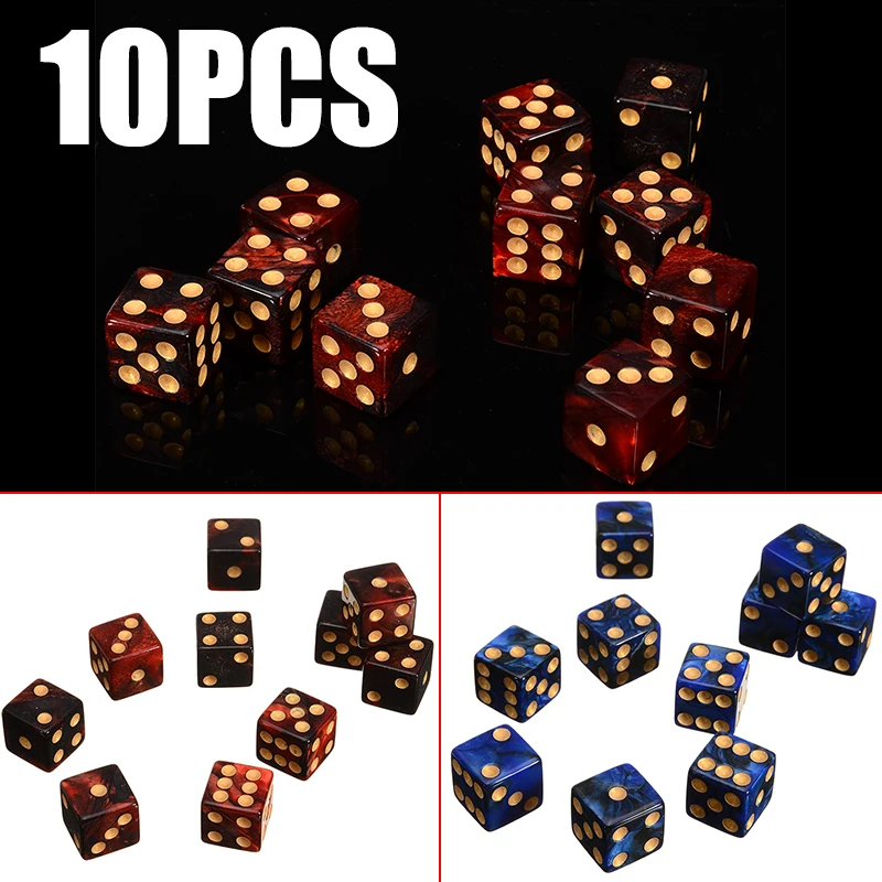 Hot Sale 10pcs 6 Sided Dice 16mm Colorful Dice Round Corner Pearl Gem Dices Set Playing Table Games Entertainment Dice