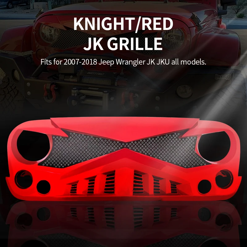 Красная передняя решетка Hawke с сеткой для 07-18 Jeep Wrangler JK JKU ABS пластик | Автомобили и