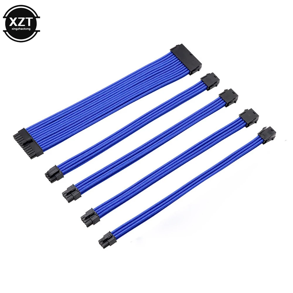 Conjunto 30cm Atx Kit de Cabo de Extensão Básica pc Gpu Cpu 24 Pinos Pinos 6pin Mais 4pin Fonte de Alimentação Sleeved Fio Conectores de Computador 1 - Imagem 4
