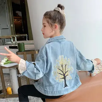 

2020 Autumn new children denim jackets Sequined stitching casual outerweat Single-breasted Korean jean jackets for girls Y3297