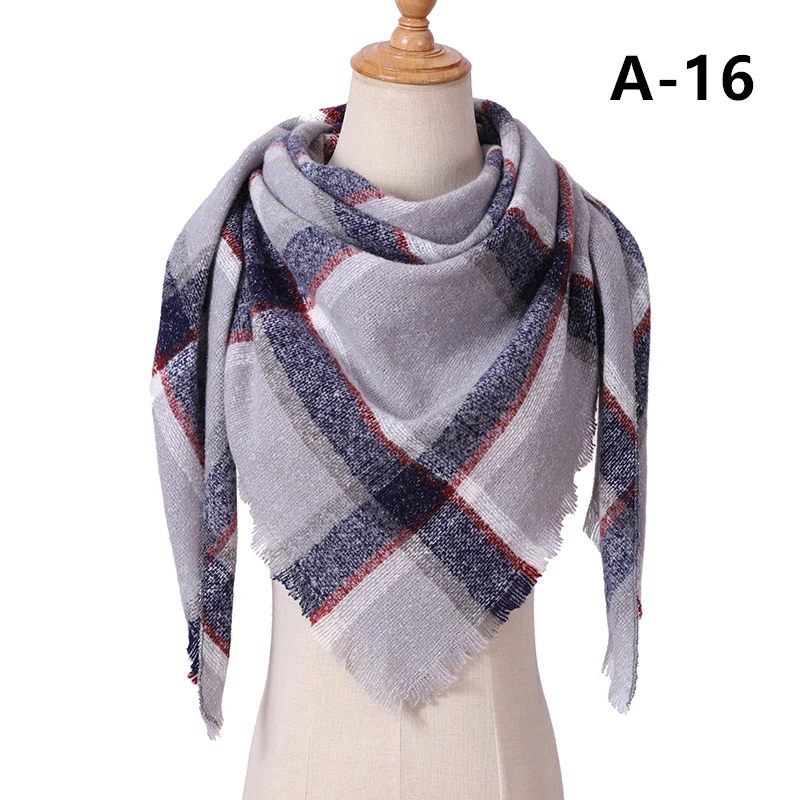 Женский зимний шарф, треугольные шали, женские шали, клетчатые кашемировые пашмины теплые шарфы, одноцветное одеяло, женские мягкие шарфы - Цвет: A-16