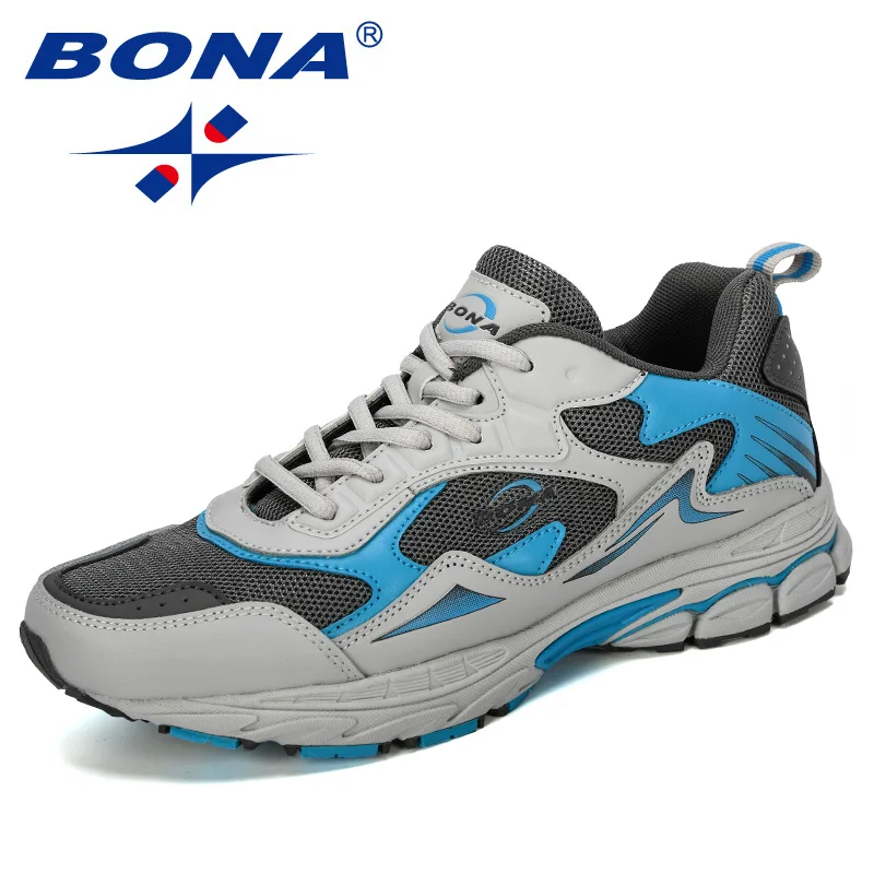 BONA/Новинка года; Дизайнерские мужские сетчатые кроссовки; Высококачественная Мужская Нескользящая Повседневная обувь; Уличная обувь для отдыха; Мужская удобная модная обувь - Цвет: L gray D grey L blue