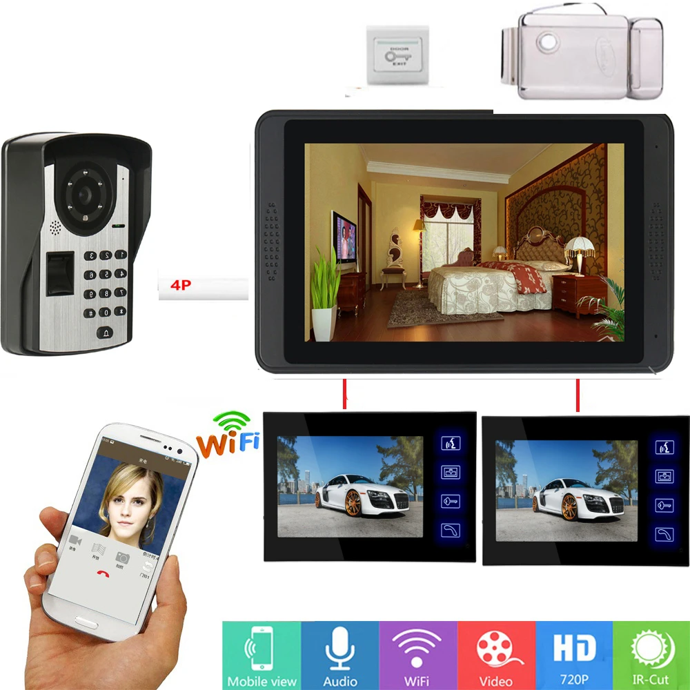 Yobang Security 7 &quot3 монитора проводной/беспроводной Wifi видео дверной звонок Домофон