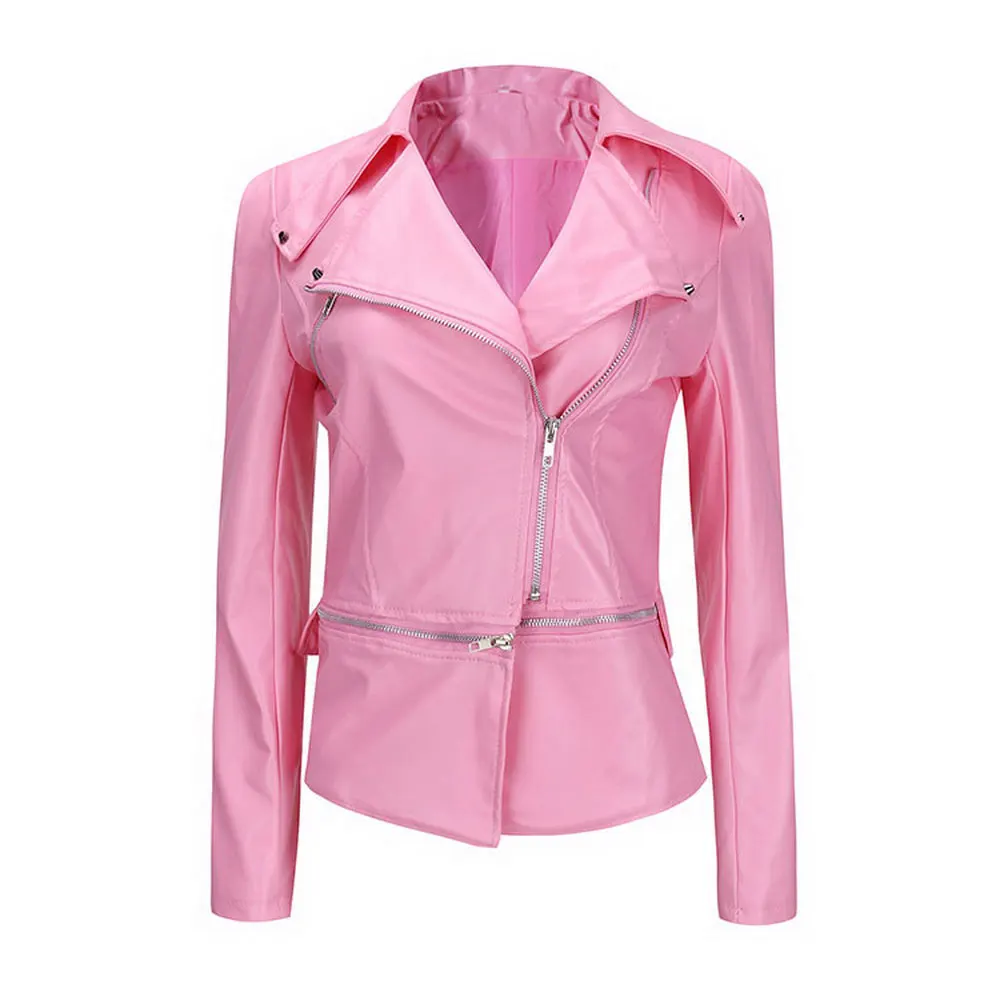 Женская куртка из искусственной кожи, короткое пальто с отложным воротником на молнии, Байкерская Повседневная Верхняя одежда, Женская мотоциклетная верхняя одежда