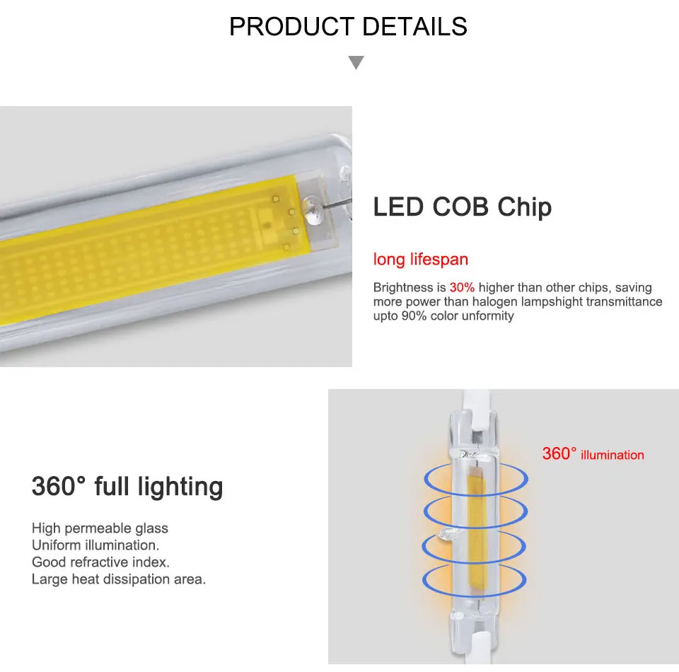 R7S COB LED Lamp Bulb Glass Tube for Replace Halogen Light Spot Light 78mm 118mm AC 220V 230V 5W 9W 13W Energy Saving (5)