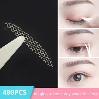 

480Pcs Single Sided Lace Mesh Olive Breathable Double Eyelid Stickers Invisible Waterproof No Trace Super Sticky Eye Tape Tools