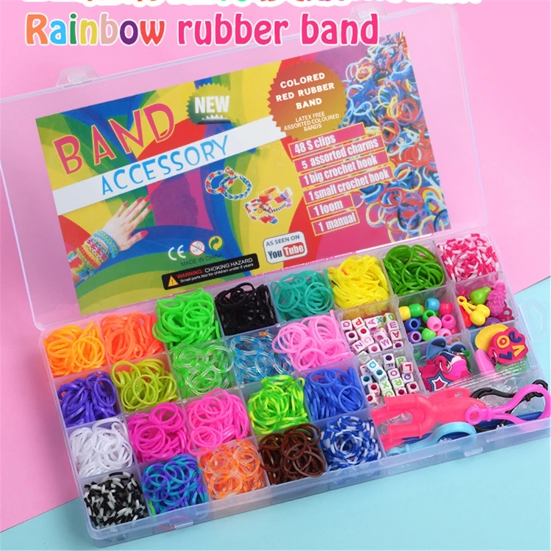 New 1500pcs Rainbow Rubber Bands Set Kid Multi functional Classic