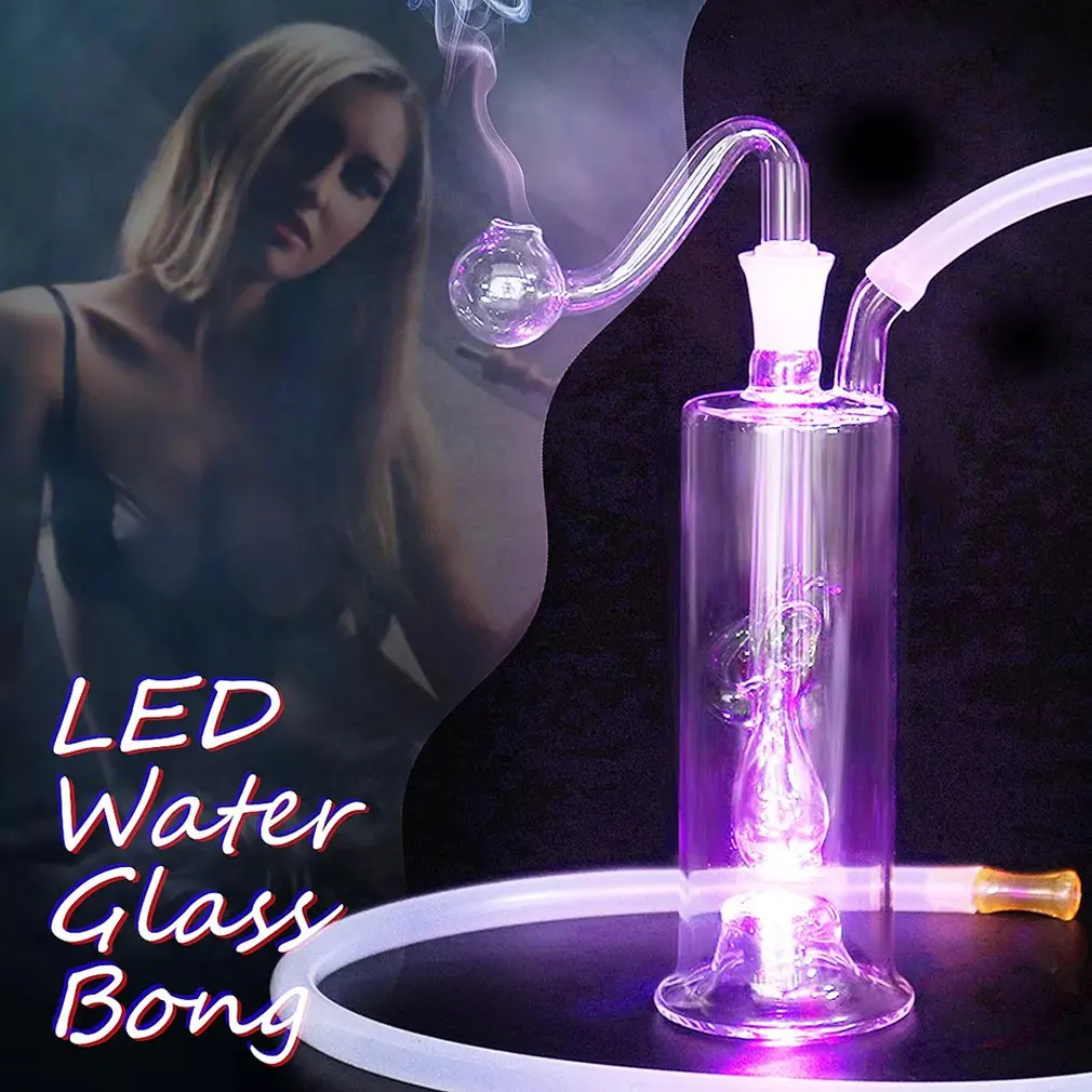 Tricolor Led Light Glass Smoking Hookah Hose Accessories Hook Accessories Unique Glass Water Smoking Pipes Cigarette Holder