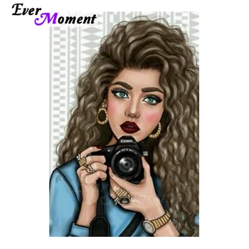 

Ever Moment 5D Diamond Painting New Arrivals Full Drill Square Latin American Fashion Lady With Camera Leisure At Home 5L216