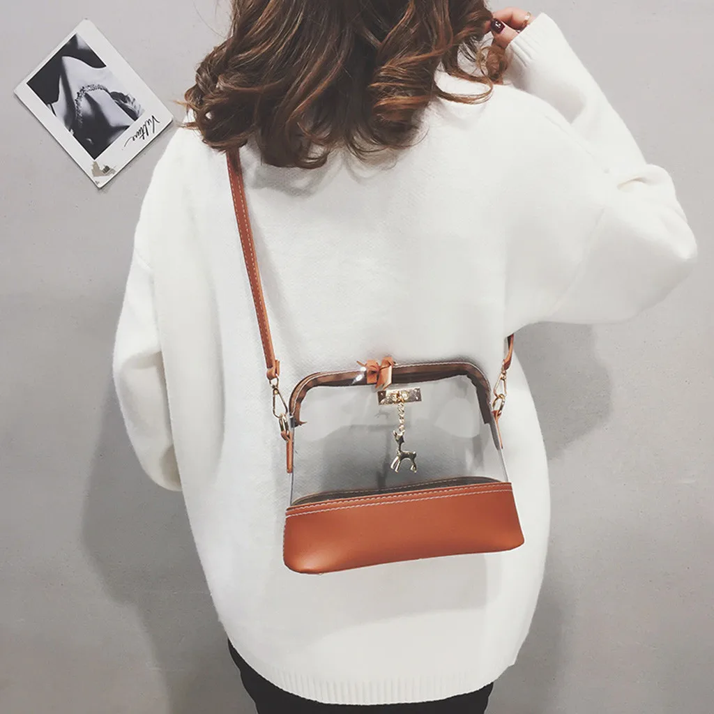 Женская прозрачная сумка через плечо с подвеской в виде олененка, сумка через плечо, сумка-мессенджер# YJ