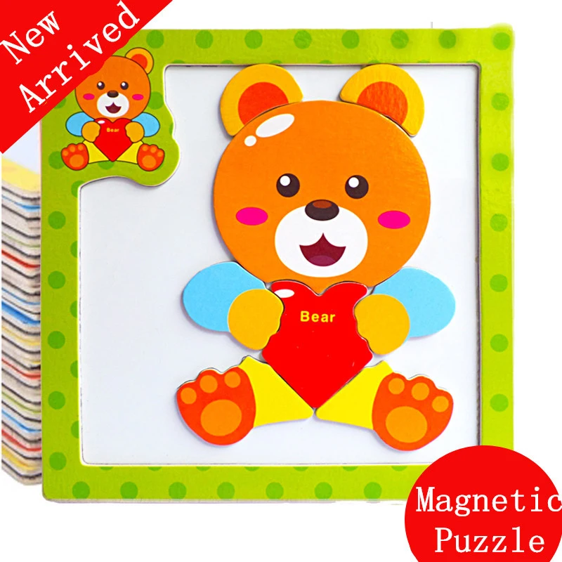 Обучающая игрушка для детей Магнитный пазл мозаика милые головоломки с изображением животных для мальчиков и девочек