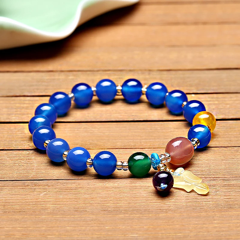 Jinzeyi Горячая Распродажа, натуральный браслет из синего камня, очаровательный ретро браслет для женщин, синий Демон, браслет из бисера с фиолетовым кулоном из бисера