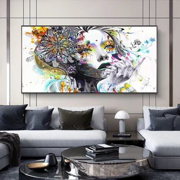 

Girl Canvas Art Painting Butterfly Girl Wall Art Prints Modern Girl With Flowers Poster Abstract Cuadros Picture For Living Room