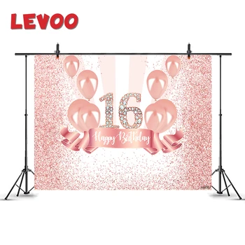 

LEVOO Sweet 16 Party Decorations Backdrop Pink Glitter Dots Balloons 16th Birthday Photography Background Photo Shoot Photophone