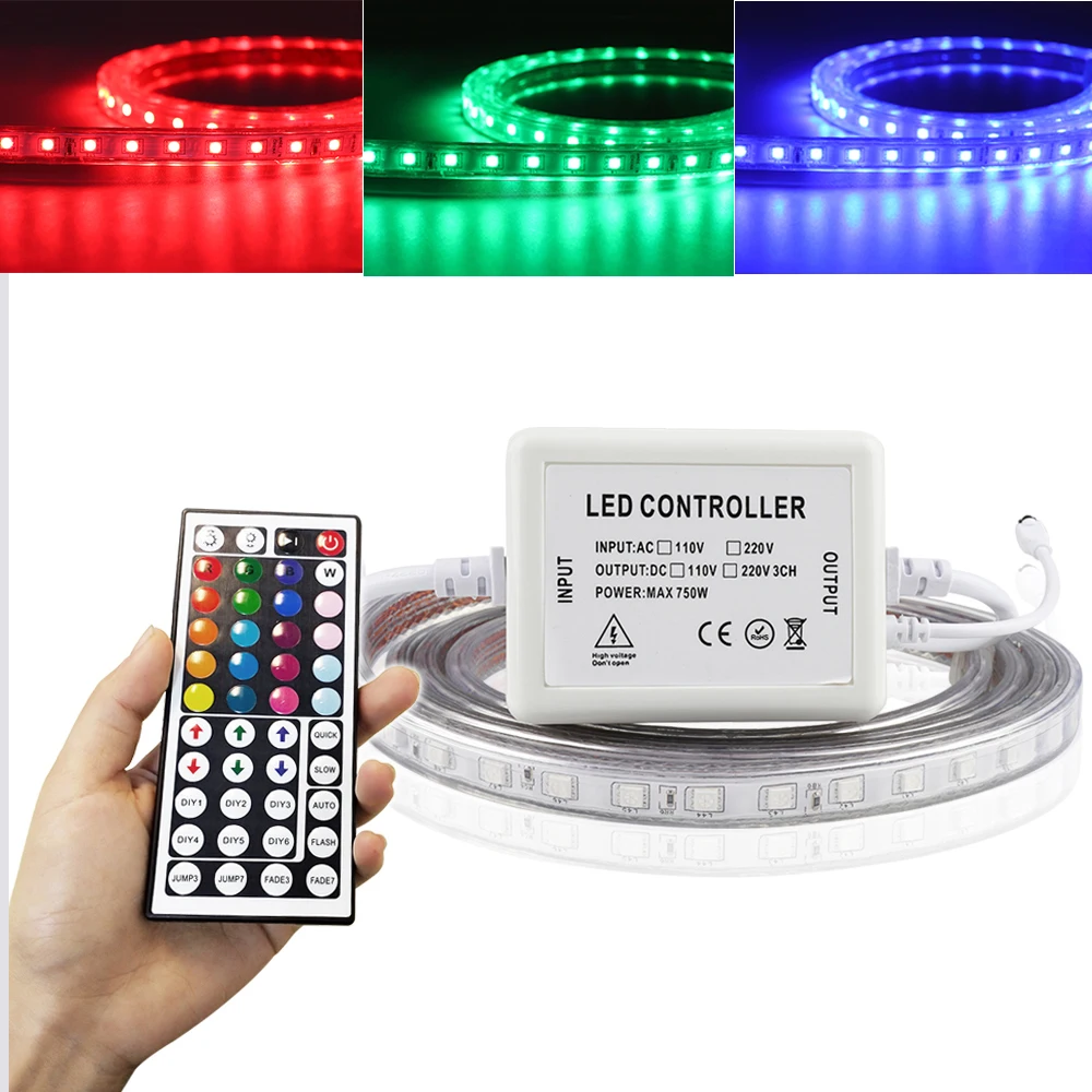 Гибкая светодиодная лента 220 В 5050 SMD RGB с пультом дистанционного управления на 44