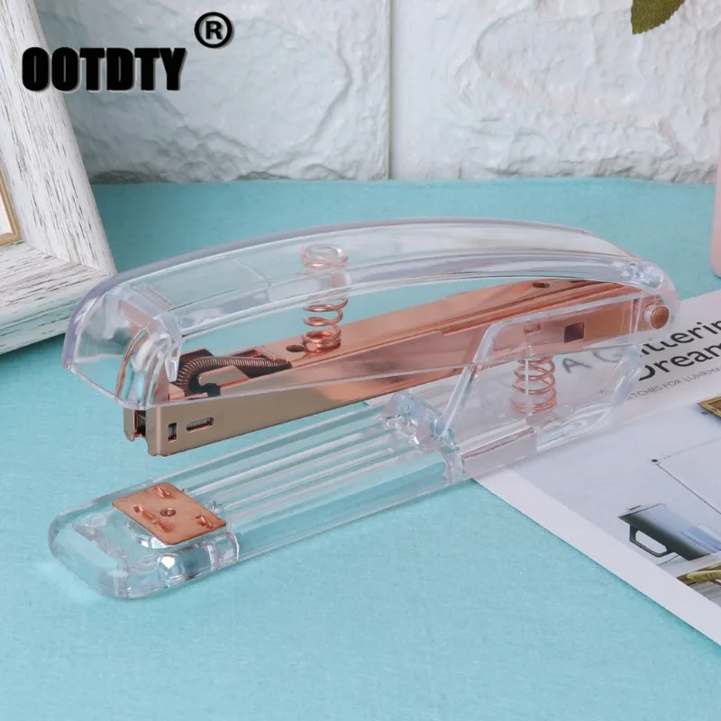 

Fashion Rose Gold Stapler Acrylic Metal 24/6 26/6 Practical Manual Staplers Tool dropshipping