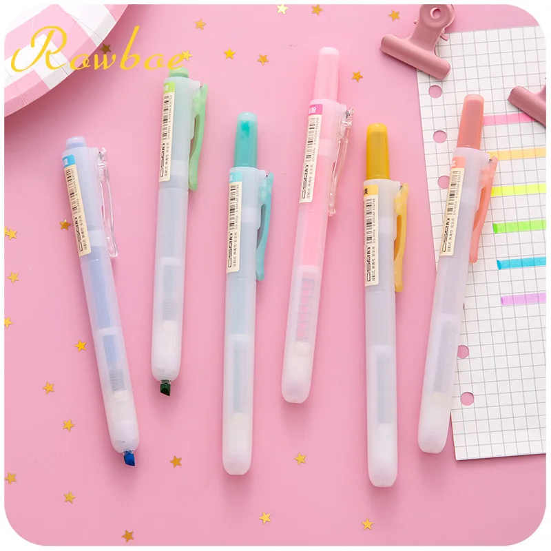 

ROWBOE cute stationery simple push highlighter color thick stroke key mark pen small fresh hand account pen kawaii supplies