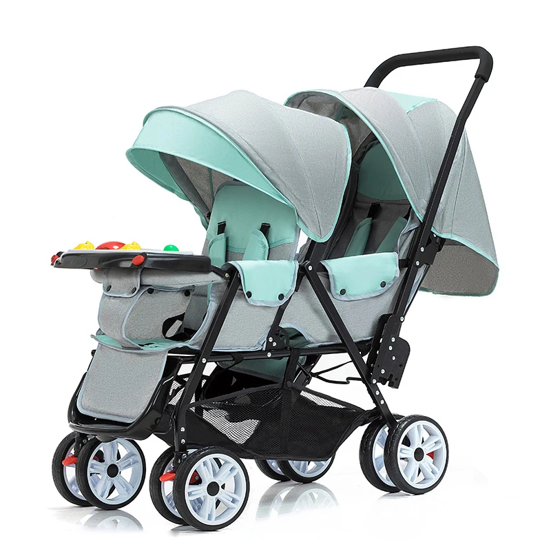 

Twin Baby Stroller Lightweight Pram Can Sit and Lie Baby Carriage Four Wheel Highland Scape Double Seat Carts 0-4 Years Old