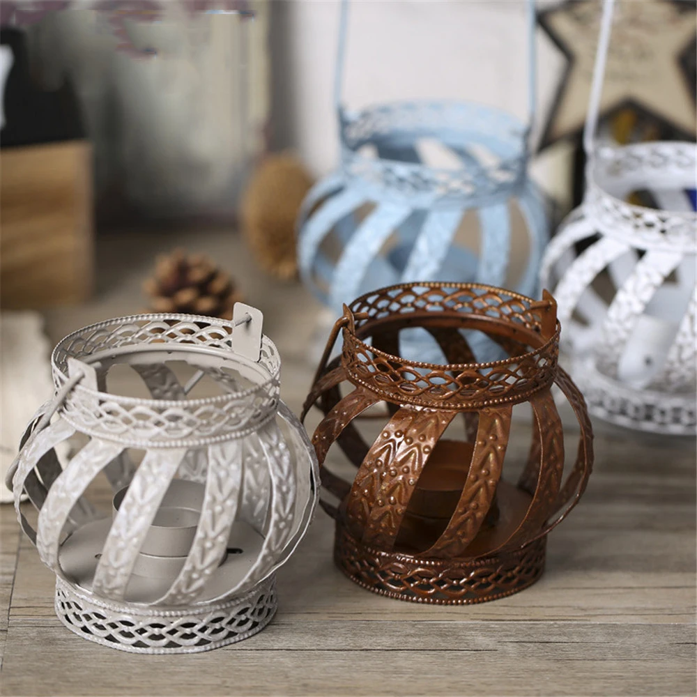 Европейский держатель VintageCandle романтический подсвечник из кованого железа ретро Креативные Круглые Фонари-украшения атмосфера 50XX117