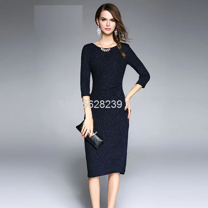

Toast Pack 2020 Female Backing Outside Wear Dress Skirt Sparkling Banquet Clothing Big Code Seven Points Sleeve Slim Fit Dress