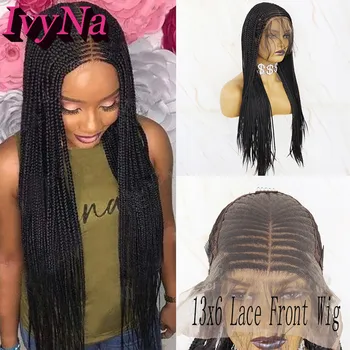 

IvyNa 13x6 Synthetic Lace Front Wigs Micro Braided Heat Resistant Synthetic Hair Middle Part Box Braided Wigs with Baby Hair