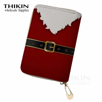 

THIKIN Cartoon Santa Claus Print Ladies Small ID Credit Card Case Elk Pattern Women Business Card Holder Female Small Thin Purse