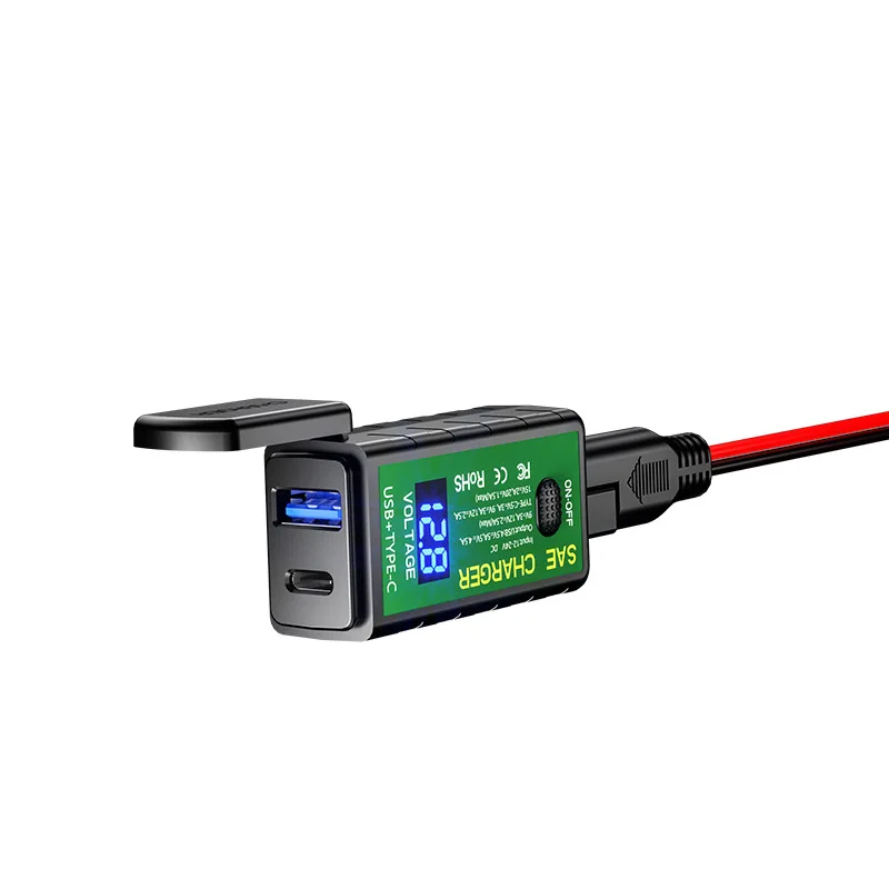 USB зарядное устройство SAE для мотоцикла DIY адаптер Type C вольтметр вкл./выкл.