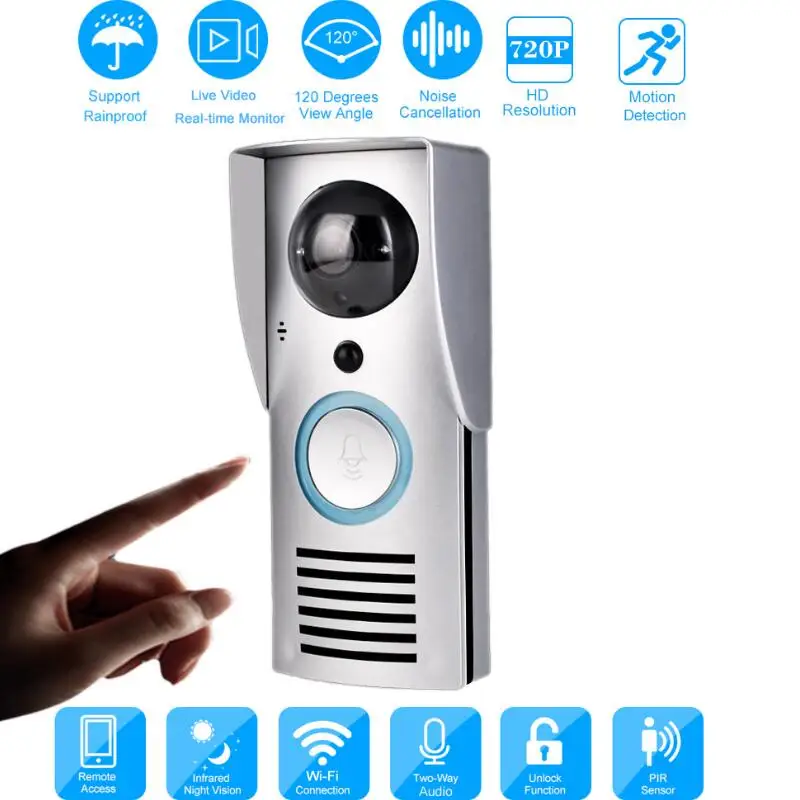 

WIFI 720P Video Doorbell Wireless Door Phone Intercom Monitor Smart Bell HD Camera PIR Motion Sensor Night Vision Unlock