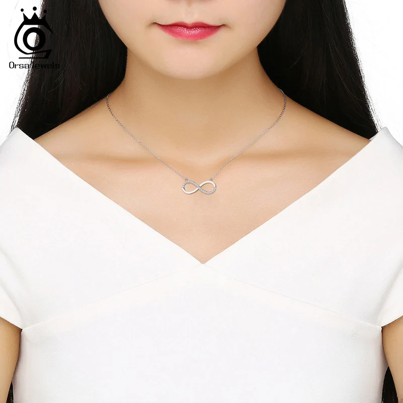 ORSA JEWELS подлинное 925 ожерелье с кулоном «бесконечность» проложить прозрачное AAAA циркониевое модное ожерелье с кулоном Повседневные Вечерние ювелирные изделия в подарок SN192