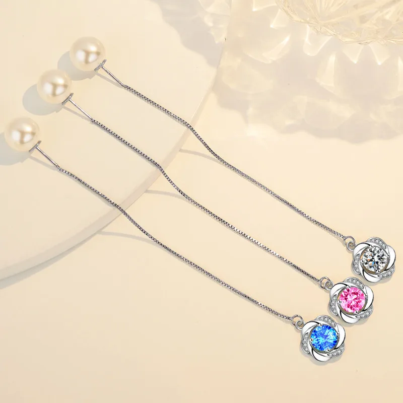 Luxury Women's Swirl Drop Earrings Crystal Pearl Cubic Zircon Stone Long Pendant Eddy Dangle Earring For Lady Girls - Image 3