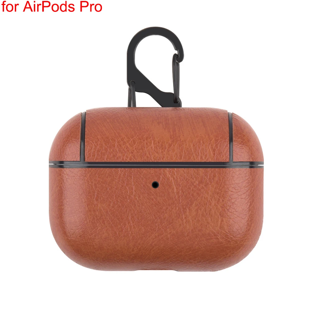 Bluetooth наушники кожаный чехол для Apple AirPods 1 2 Pro ткань анти-потеря противоударный чехол PU кожа для Air Pods 3 с крючком - Цвет: PU Light Brown