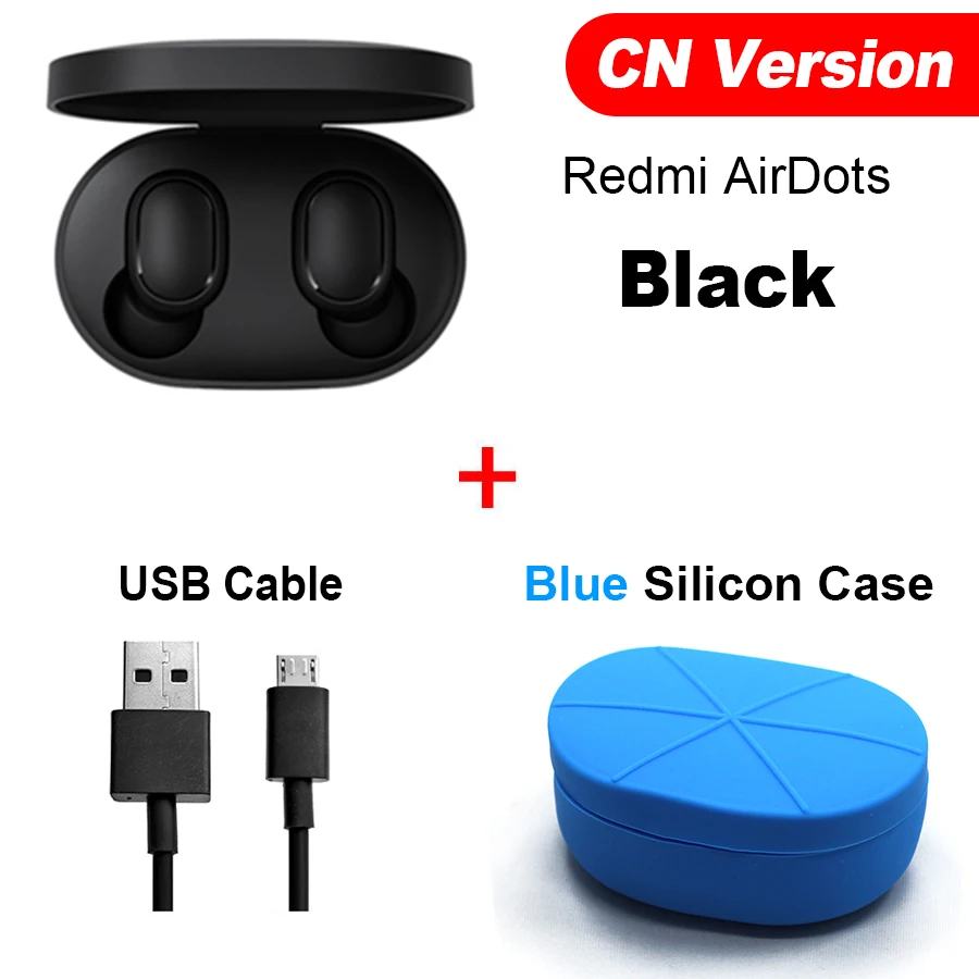 CN Cable Blue Case Оригинальные беспроводные наушники Xiaomi Redmi Airdots TWS, наушники с громкой связью, голосовое управление, Bluetooth 5,0, шумоподавление, управление AI - Цвет: CN Cable Blue Case