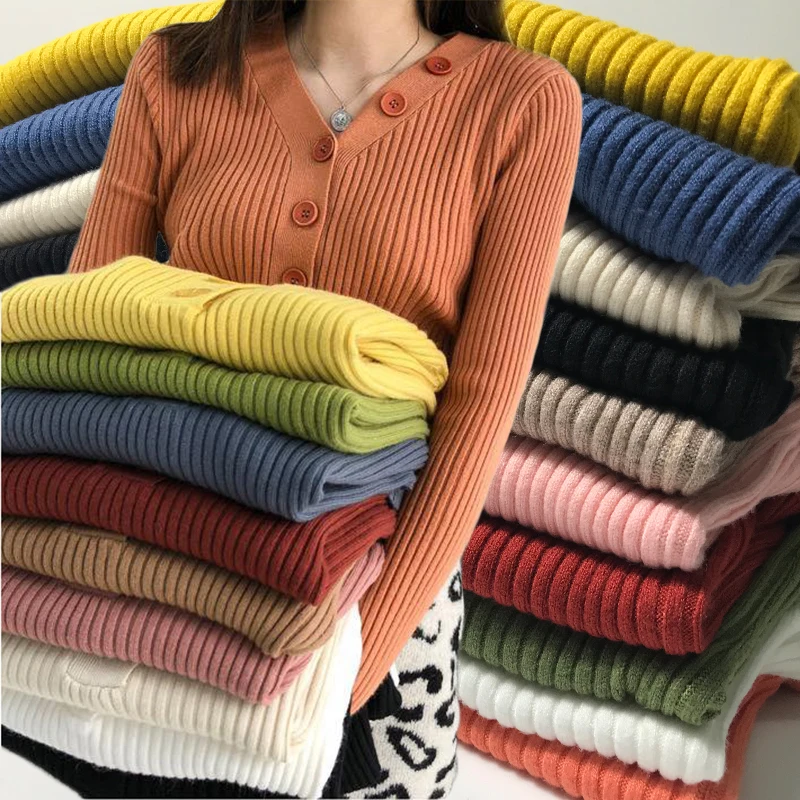 

Plus size Women's Sweaters With Buttons Spring Autumn Winter Solid Button Knitted Pullover Sweater Women Knit Tops Fall Female