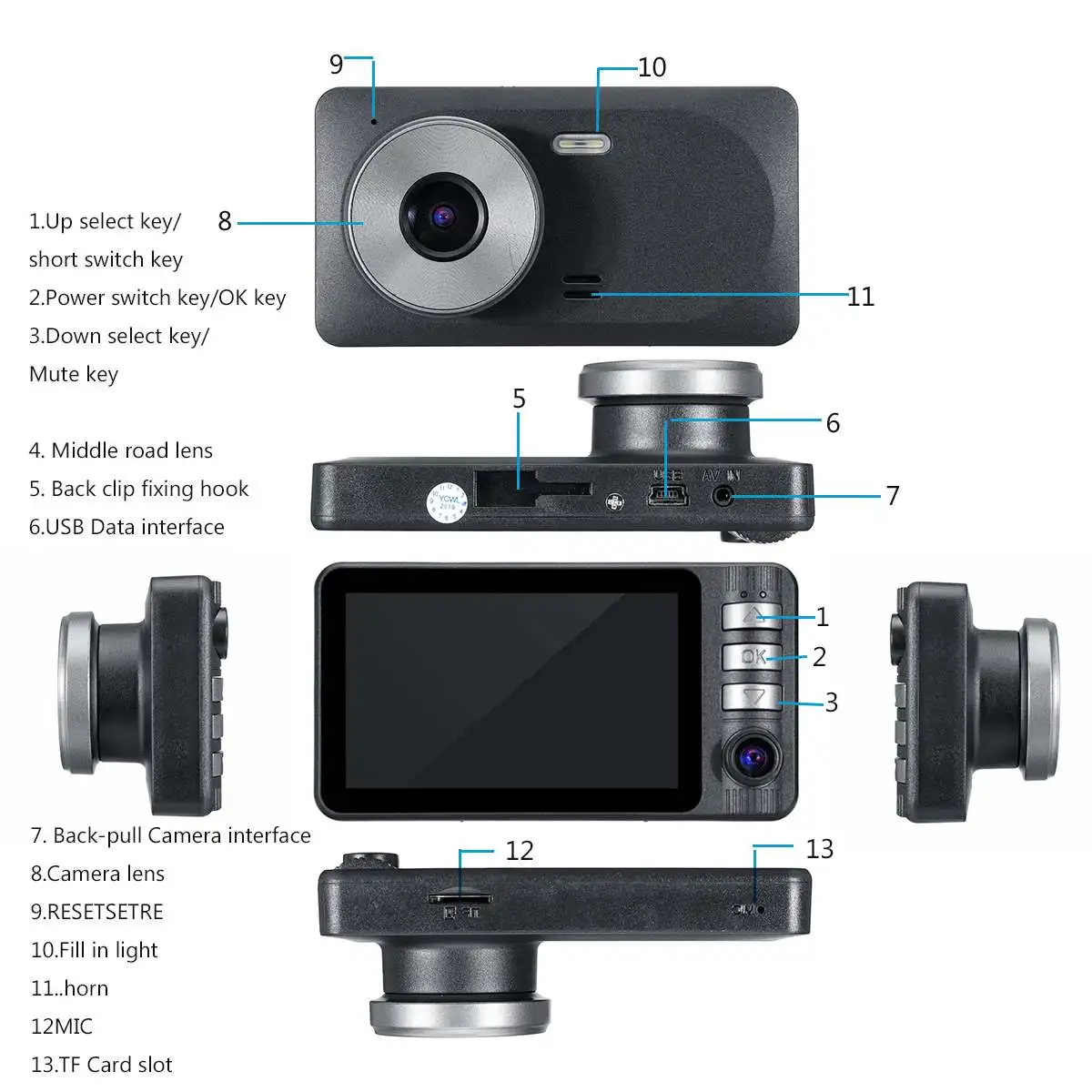 3," HD 1080P тройной объектив автоматический видеорегистратор для автомобиля Dashcam Автомобильный видеорегистратор на приборной панели Передняя камера заднего вида g-сенсор