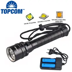 TopCom Ip68 CREE XM-L2 профессиональные подводные фонарик Подводное безопасности Водонепроницаемый подводный фонарик