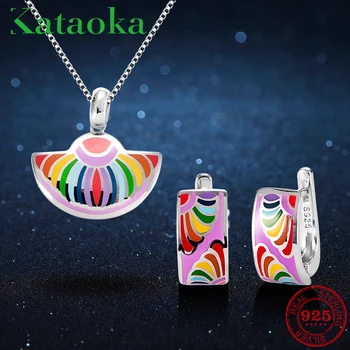 

Valentine's Day Gift Glamorous Jewelry set Colorful Enamel Flower for women 925 Sterling Silver Earring and Necklace sets