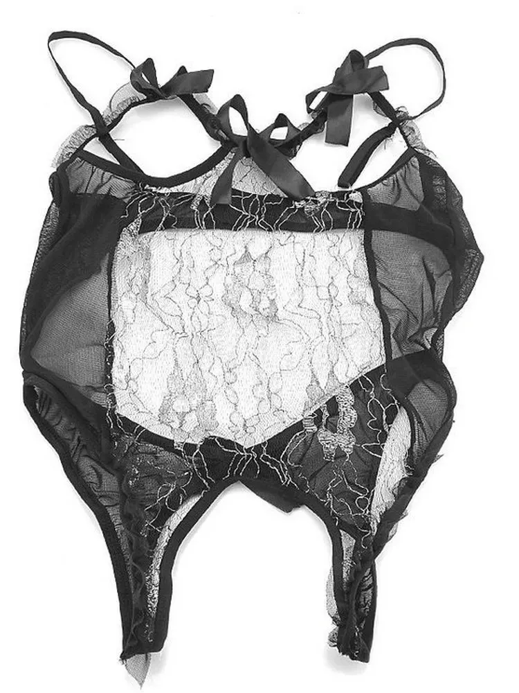 Sexy lingerie, sexy lace, see through bow knot, no need to take off, dew cream, interest, three-point one-piece