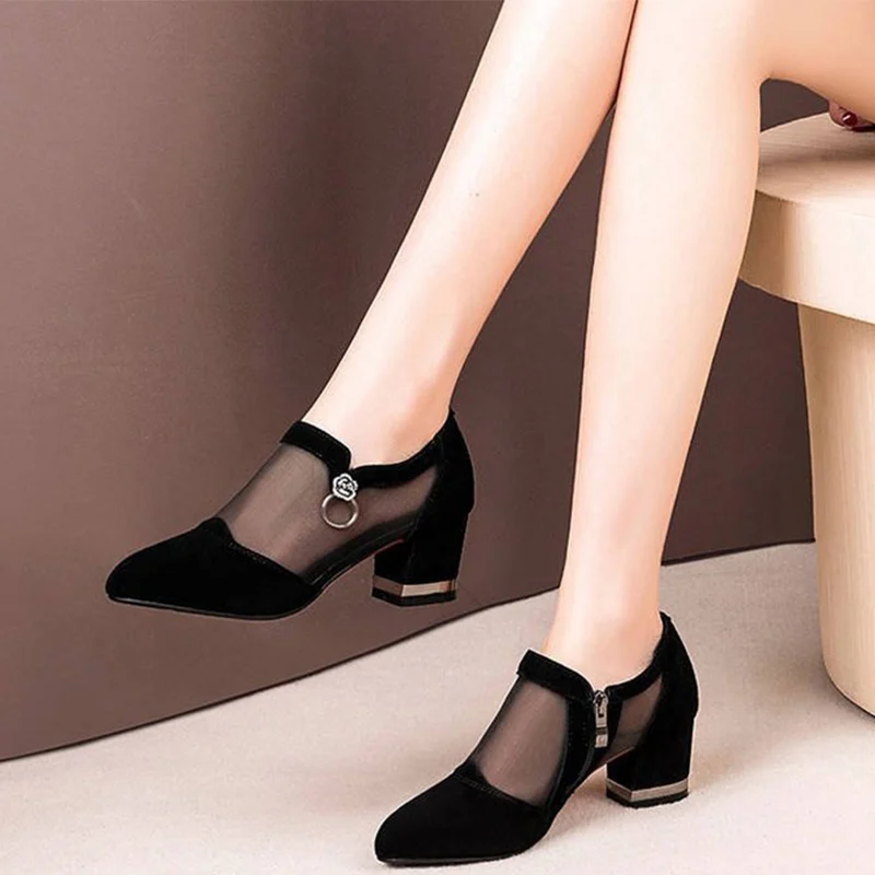 Mujeres Crystal Lace Zip Mesh bombas mujer tacones altos primavera zapatos femeninos clásicas sandalias de plataforma sólida señoras zapatos de fiesta 2020