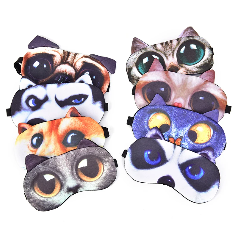 

2021 Cute Cat Dog Sleep Mask Eyeshade Cover Eye Mask Natural Sleeping Soft Blindfold Eyepatch Women Men Sleep Eyeshade Eye Cover