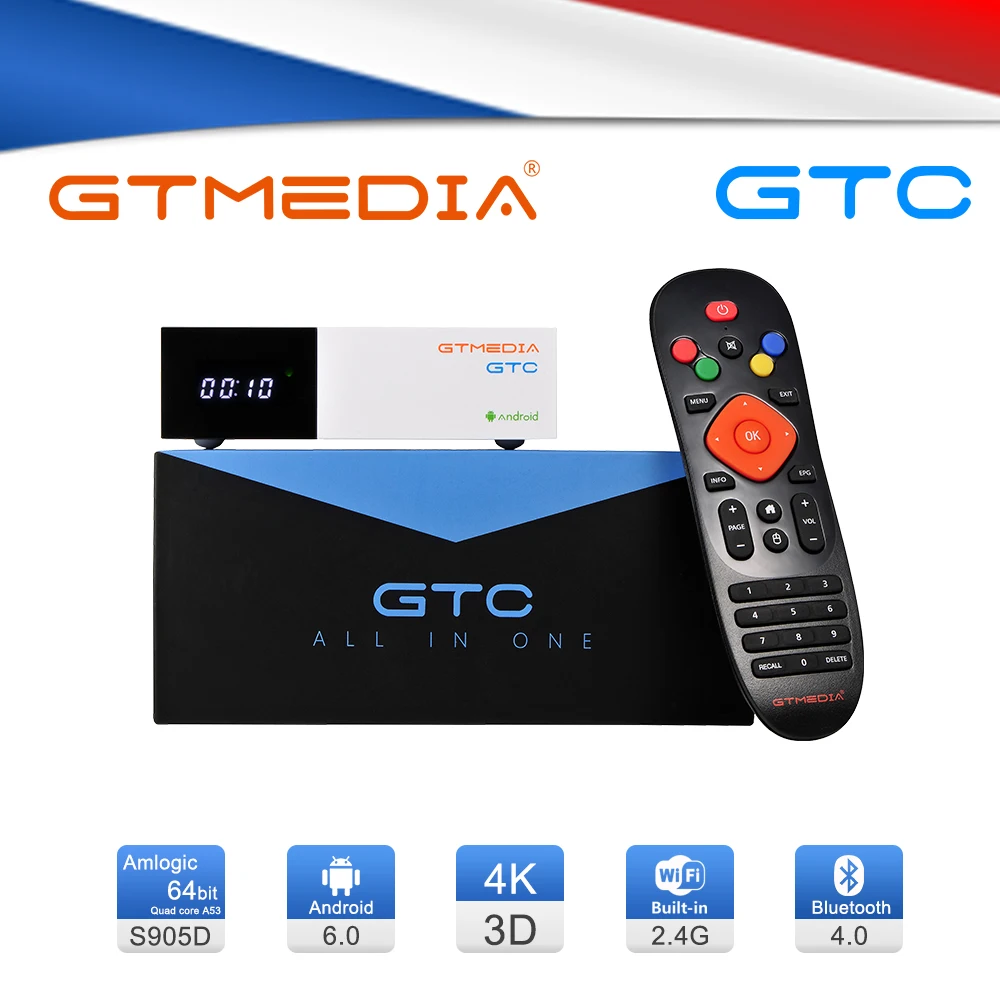 GTMedia GTC спутниковый ТВ приемник DVB T2/C/S2/ISDB T Android 6 0 Smart TV Box Amlogic S905D 2 Гб оперативной