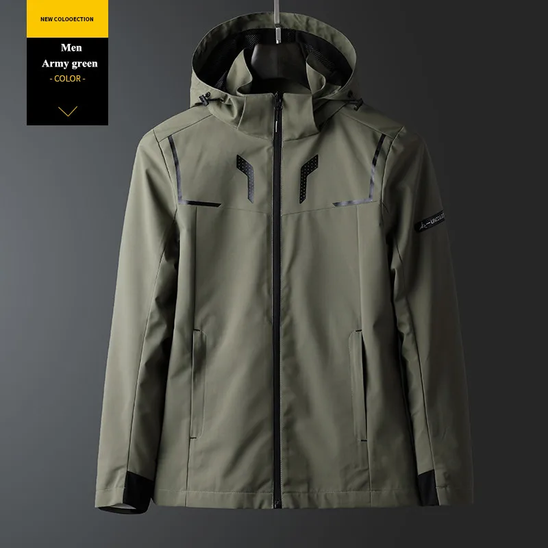 Уличные походные куртки мужские водонепроницаемые размера плюс 4XL-8XL Походное пальто ветрозащитная флисовая Спортивная одежда для рыбалки и альпинизма - Цвет: Зеленый