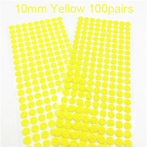 10mm Yellow 100pairs 10 мм, 100 пар, белая, черная волшебная наклейка, лента для монет с сильным клеем, самоклеющаяся лента для крепления, детский аксессуар «сделай сам» ручной работы - Цвет: 10mm Yellow 100pairs