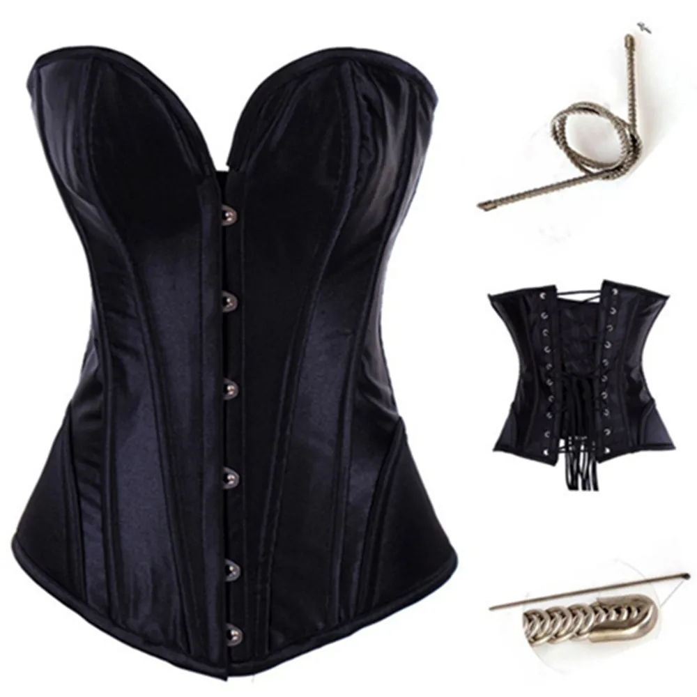 

Women fashion Satin Purple White Red Black Corselet Bustier Lace up Boned Top Corset Overbust Brocade