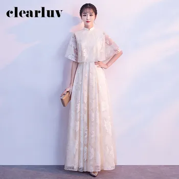 

High Collar Bridesmaid Dresses DR327 White A-Line Robe De Soiree Cap Sleeve Elegant Long Dresses Zipper Women Party Gowns 2020